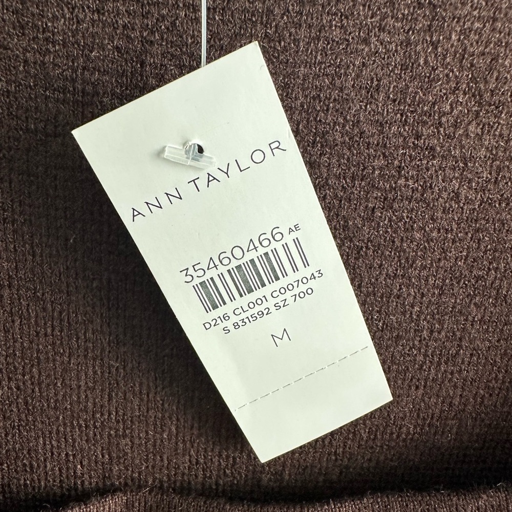 🤎 Ann Taylor Chocolate brown Midi Short Sleeve Square Neck Sweater Dress - Picture 4 of 4